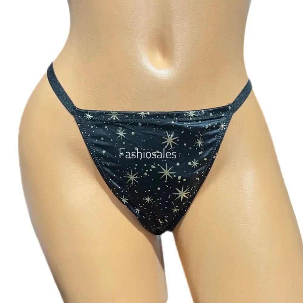 Victoria's Secret Very Sexy V- Hardware Smooth Satiny V string panty Black gold